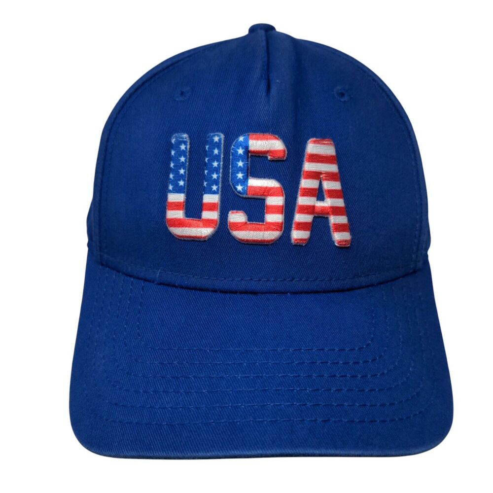 USA Snapback Hat Blue OSFM Adjustable Embroidered Patriotic Free Authority